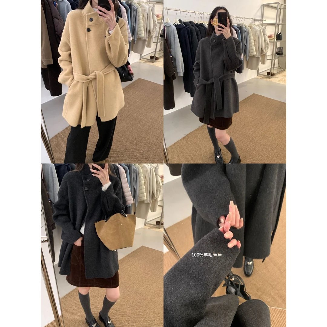 M-50556#[100%羊毛]韩版高品质~高智感气质手工双面外套