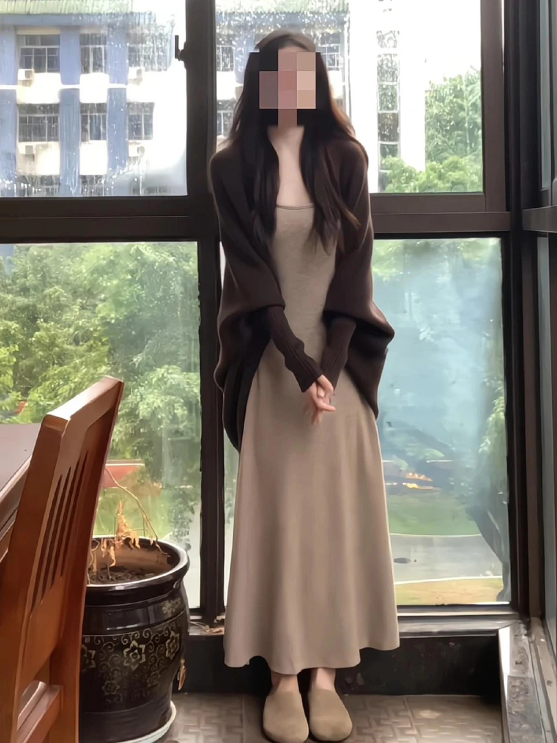 巨好看早秋韩系氛围感穿搭一整套毛衣连衣裙子女2025新款套装长裙