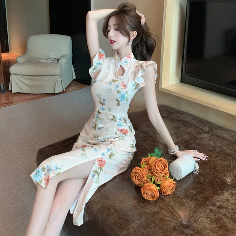 古法旗袍女夏季收腰显瘦少女款气质高端性感年轻日常高级感连衣裙