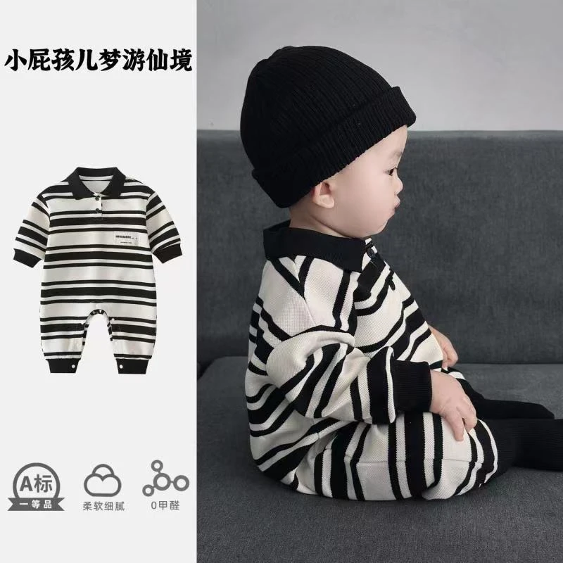秋季婴儿连体衣2025新款宝宝哈衣爬服polo领婴幼儿春秋长袖外出服