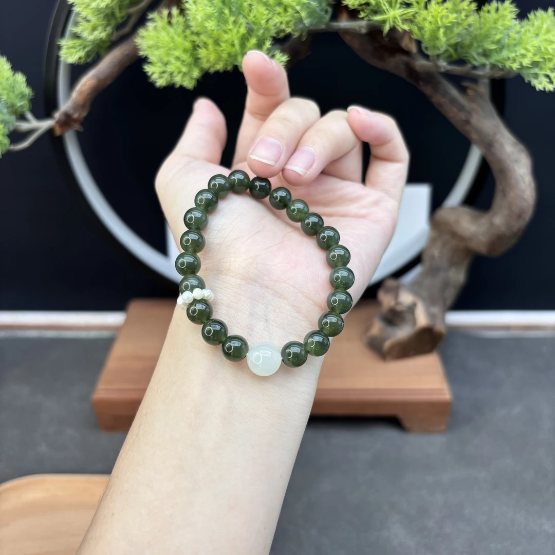 单圈和田玉8MM搭配跑环路路通手串网红手工时尚复古小众Y12039