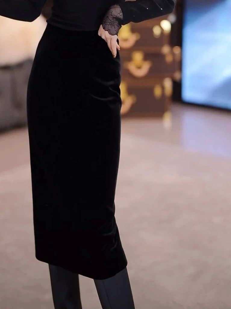 LUXURYMEMO【刘熊熊】气质显瘦时尚高腰一步半身裙