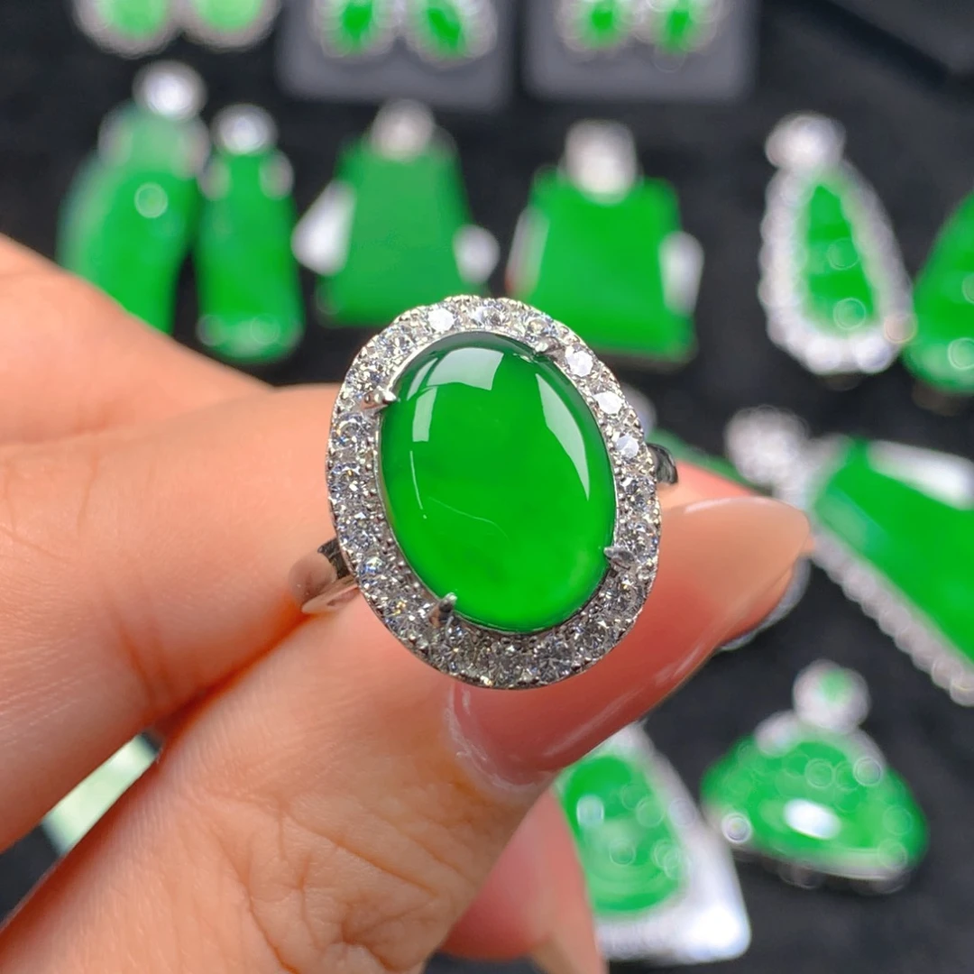 翡翠戒指银S925镶嵌翡翠