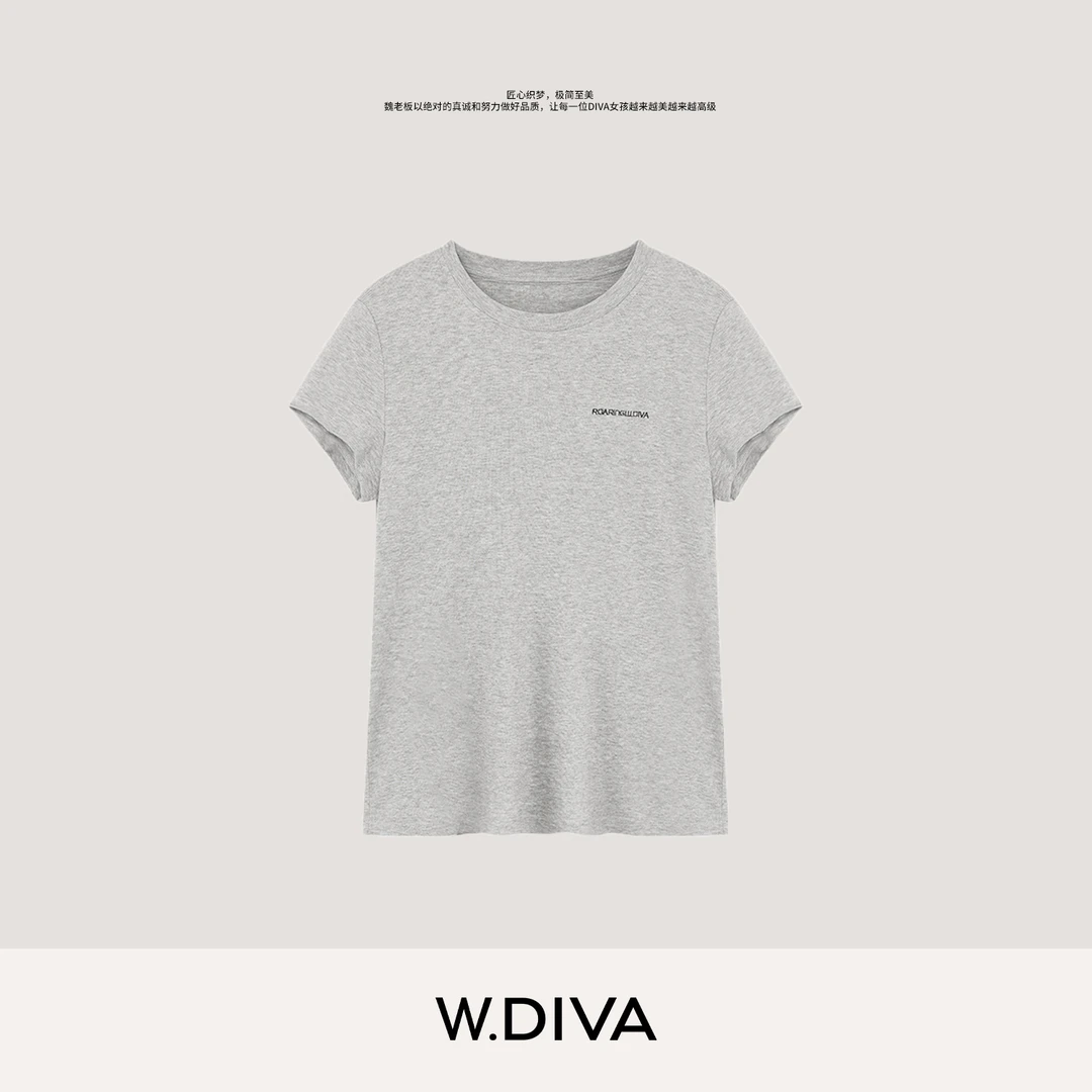 W.Diva【基础印记】兰精天丝羊毛短袖刺绣字母圆领T恤松弛53T142941