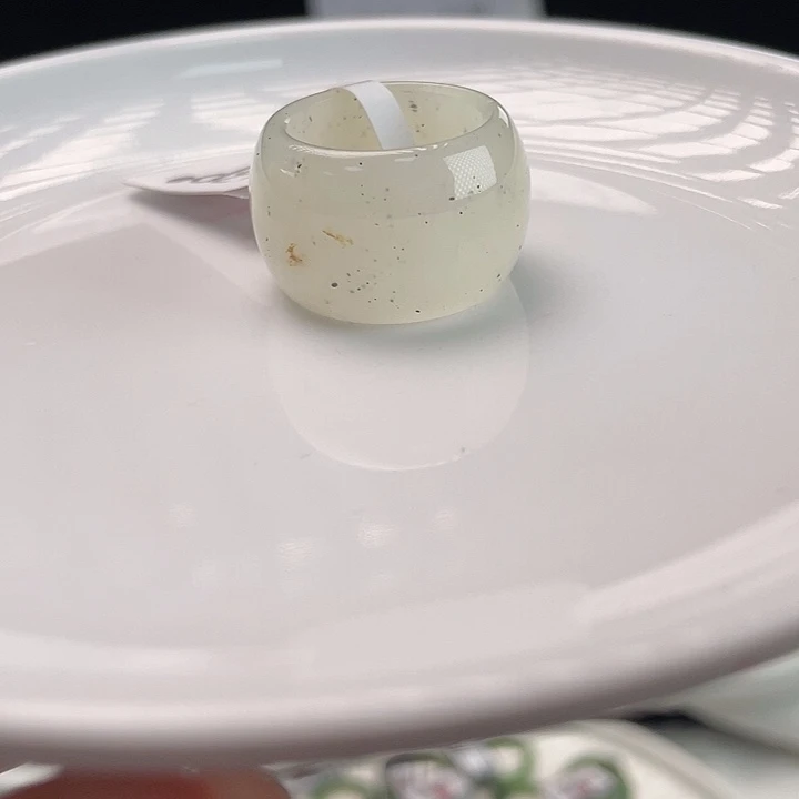 和田玉未镶嵌戒指g36冰透点墨墩墩18.2不退换