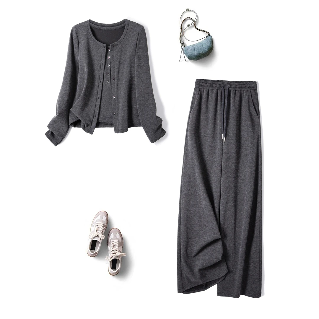 奥·邦奴 2025秋季新款休闲慵懒风套装大码胖mm流行爆款三件套