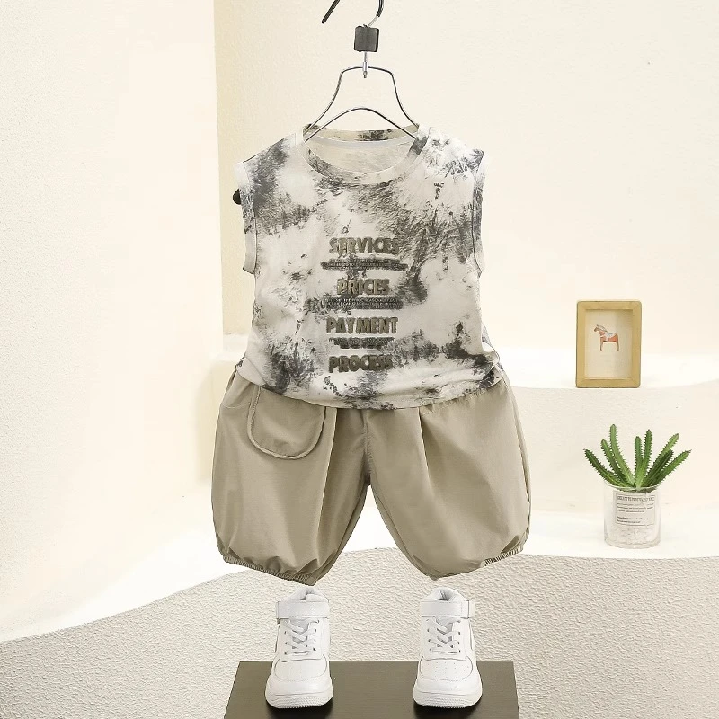 儿童夏季背心2025新款韩版洋气男童痞帅扎染坎肩宝宝无袖上衣薄款