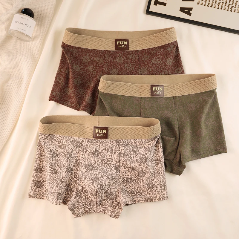 Tigana男士内裤男款10A抑菌中腰潮流平角裤夏季透气玫瑰四角短裤