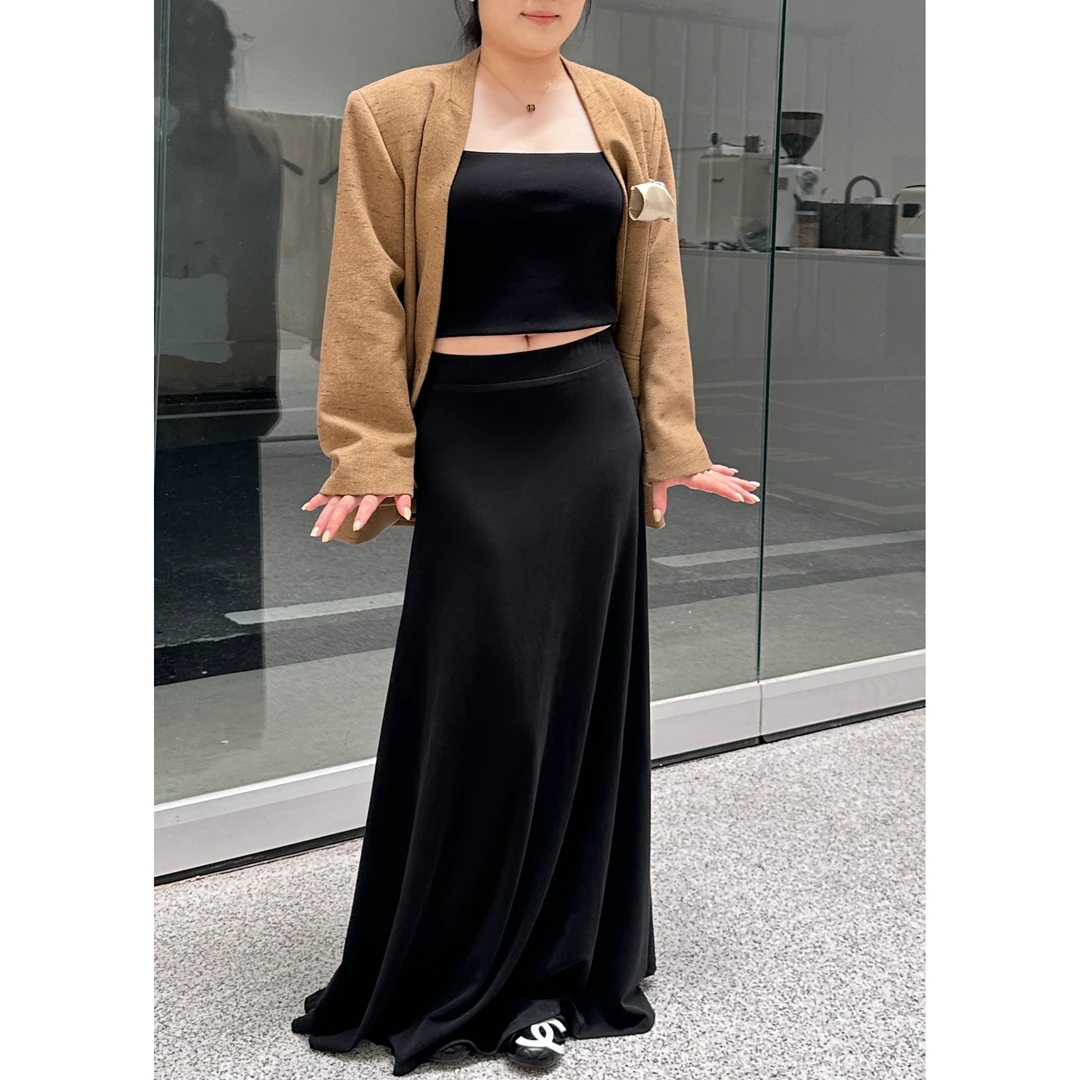 猜猜定制  松紧腰气质修身显瘦垂坠感长裙