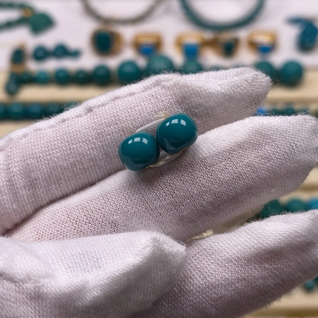 绿松石未镶嵌珠宝奇石老型对珠7.5mm