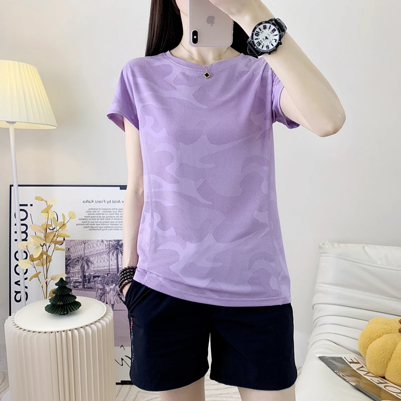 夏季速干t恤女吸湿排汗弹力透气跑步短袖健身运动超轻薄体恤衫