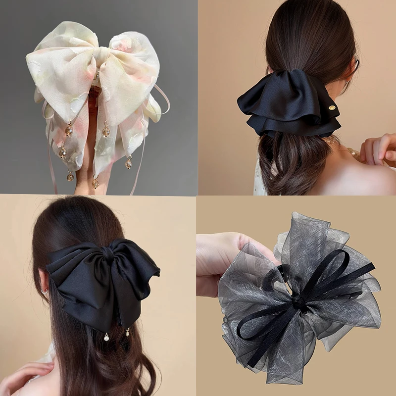 25新款时尚甜美可爱懒人马尾夹韩版大蝴蝶结抓夹半扎发发夹发饰女