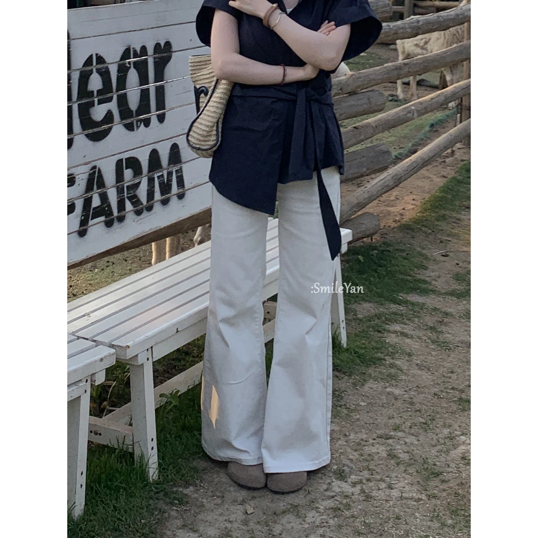 【SmileYan】（松弛主义）春夏小个子宽松显瘦微喇直筒裤牛仔裤