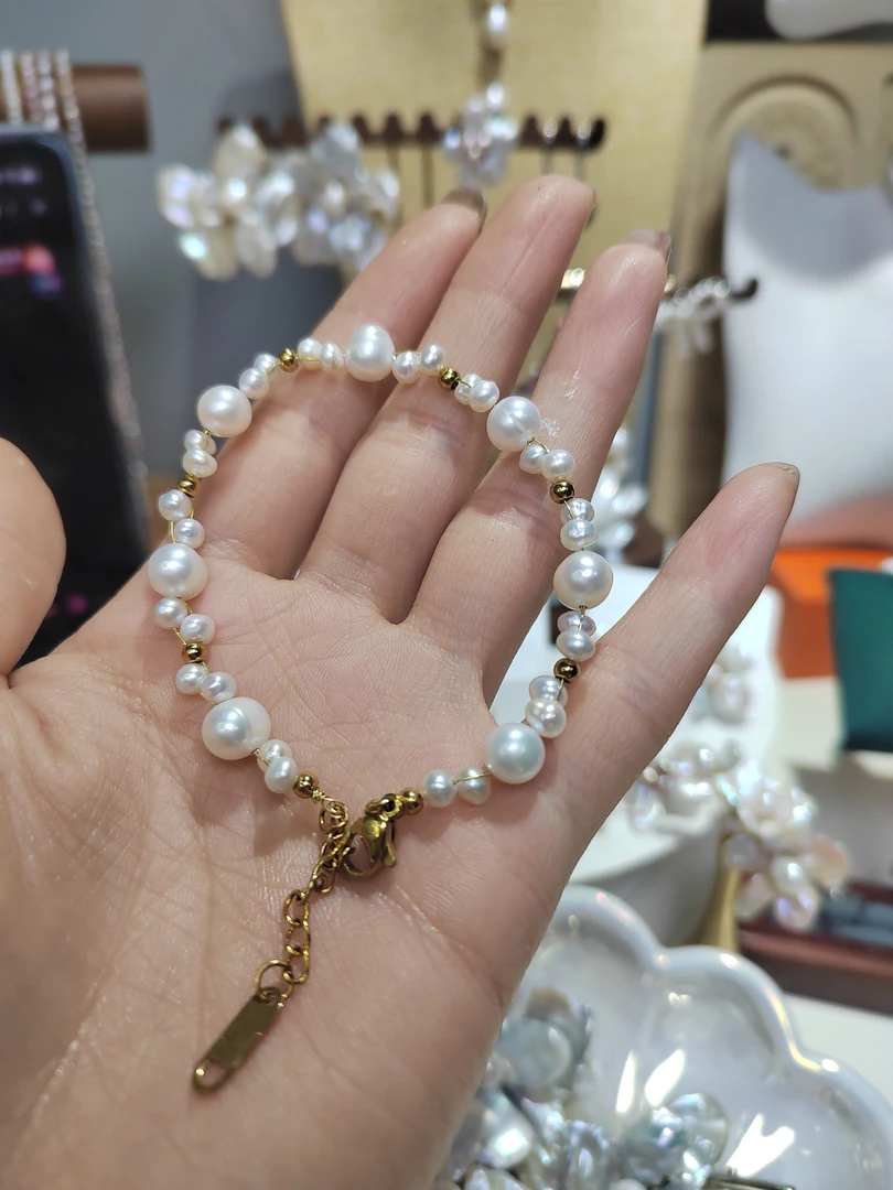 钛钢锆石手链 满天星珍珠法式优雅复古简约气质百搭女手饰