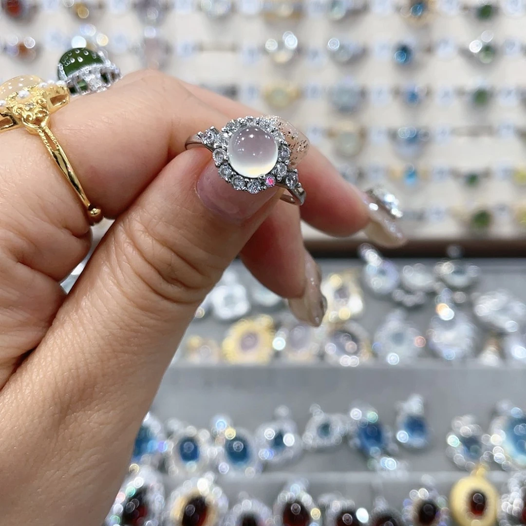 蛇纹石玉戒指银S925镶嵌颖****)