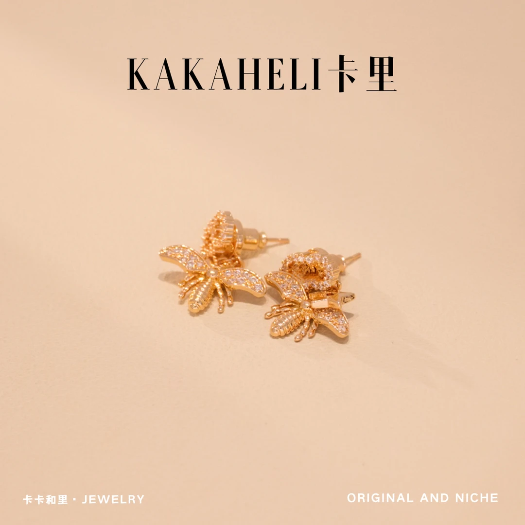 铜合金合成锆石耳饰 虫宝相伴个性小众耳钉 ES-146