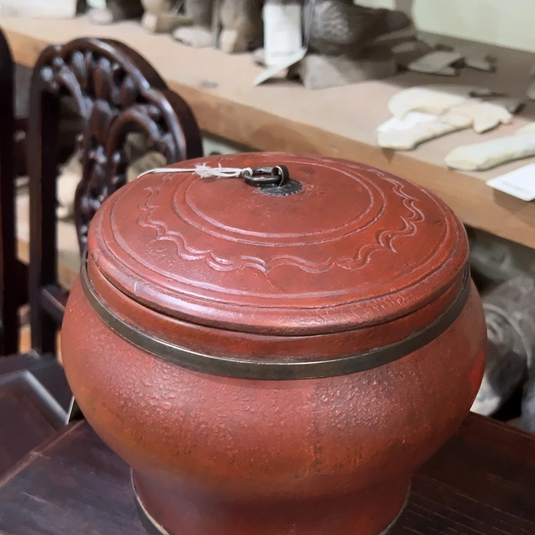 木带盖实木老物件罐子