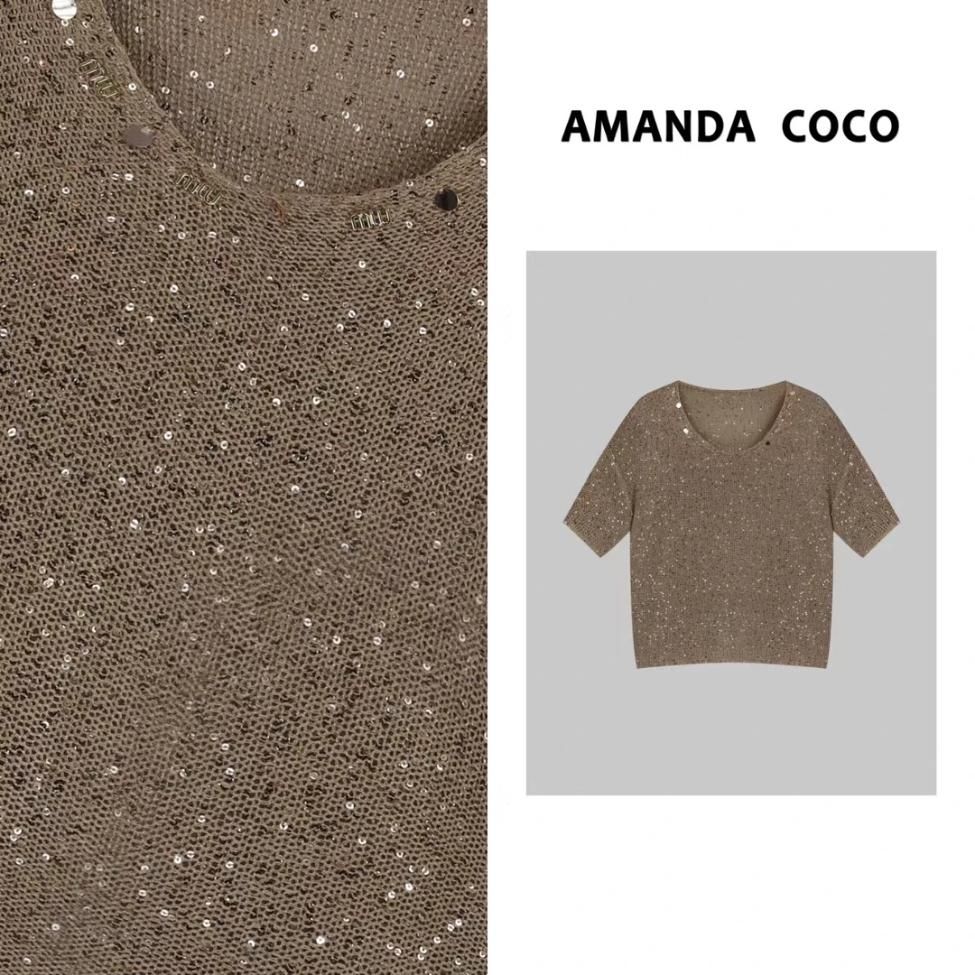 雪雪 | 春夏高定亮片点缀轻奢风气质针织衫V28870