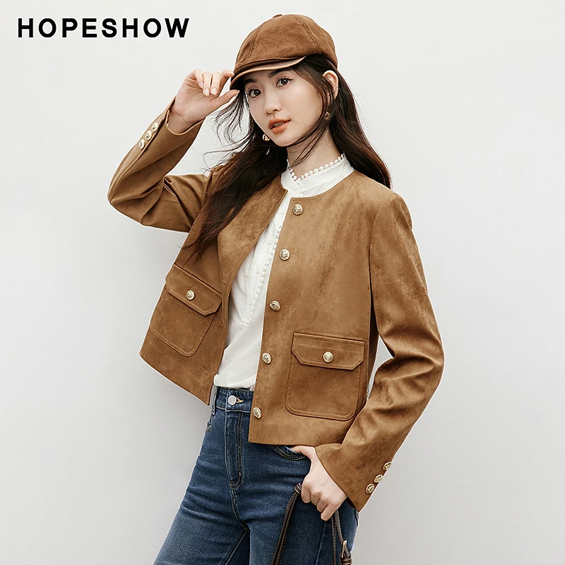 红袖2025秋短款女装香风小个子单排扣正肩长袖圆领短外套休闲秋冬