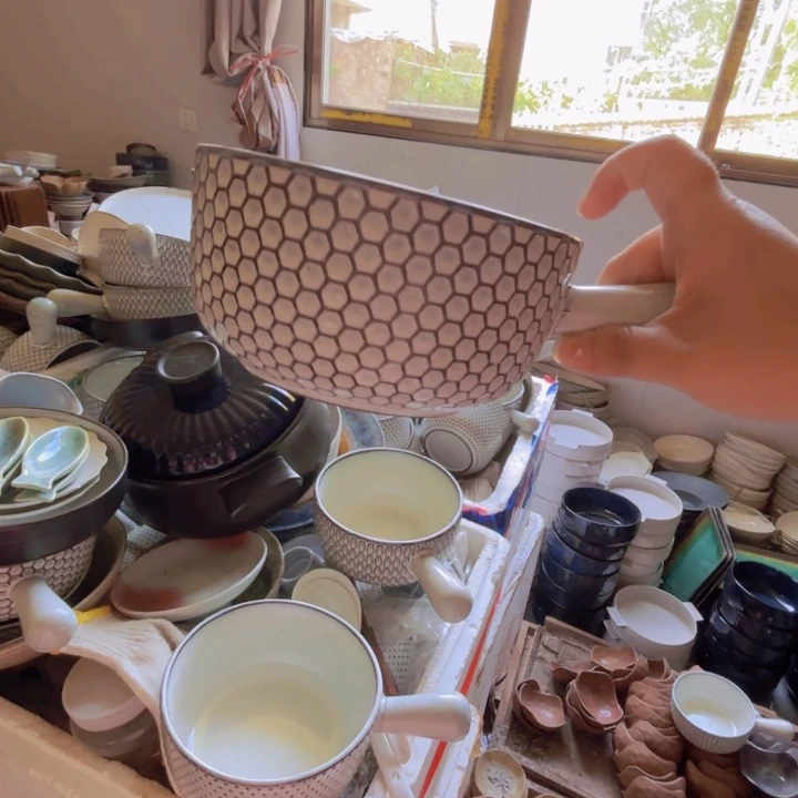 陶蜂窝手把碗1个装