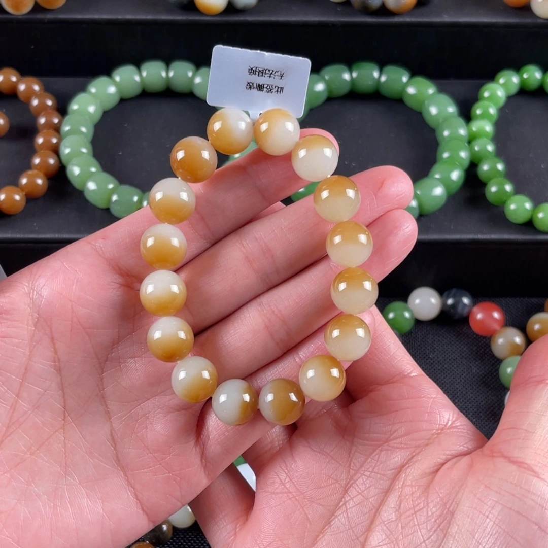 和田玉手串未镶嵌卡12金山糖白无包容