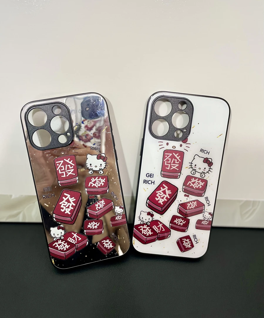 发财KT猫 镜面手机壳 适用于苹果16pro max 小米 一加手机系列