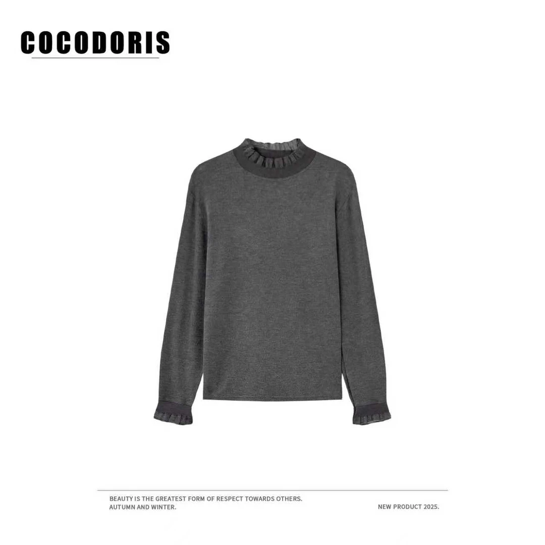 COCO DORIS 2025新款木耳边立领长袖打底衫秋冬显瘦内搭上衣L888