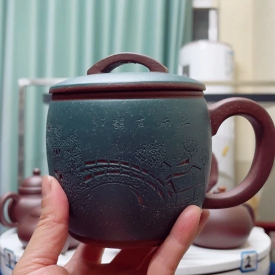 紫砂茶杯紫泥粉浆汉瓦杯500c c