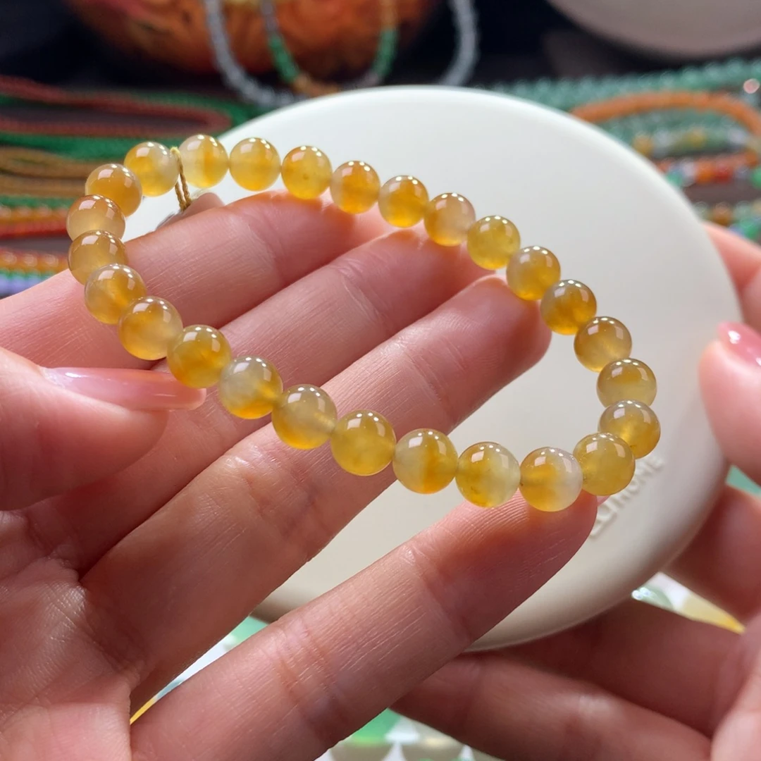 未镶嵌手链翡翠冰润鸡油黄卡7