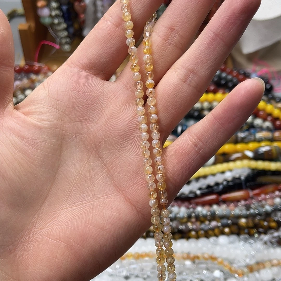 玛瑙/玉髓未镶嵌珠宝半成品卡4黄塔晶圆珠一条