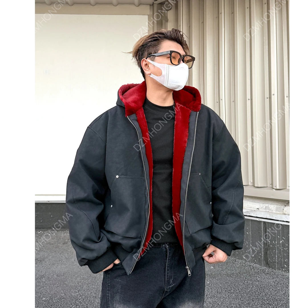 DAZHONGMA【霜冻纹理座山雕】赤兔仿兔毛保暖男加厚连帽棉衣棉服男