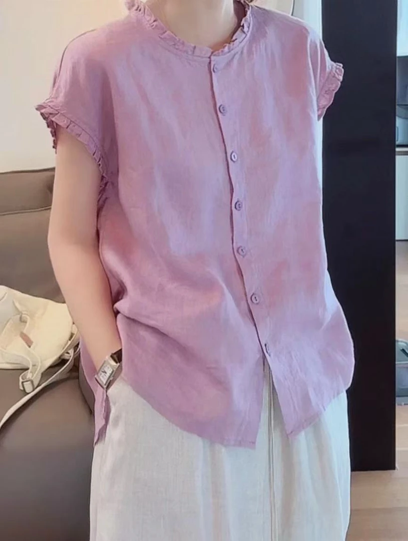 小雅姐姐  韩版甜美木耳边飞袖衬衫IX18