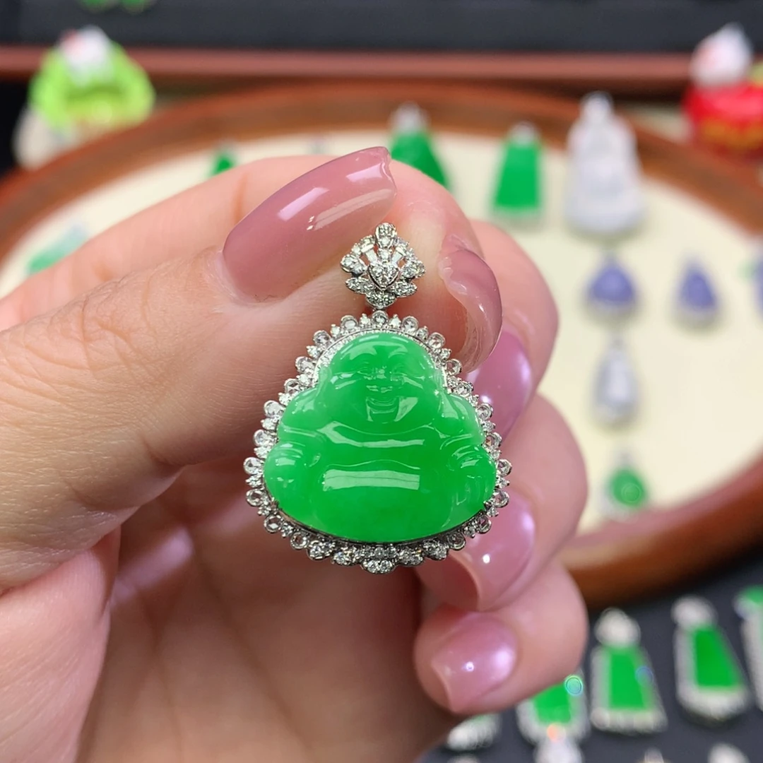 翡翠18K金镶嵌吊坠(不含链)