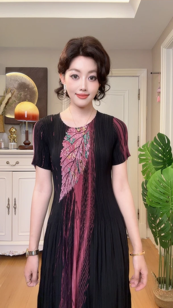 [056]-1三宅设计高弹力褶皱夏季薄款宽松连衣裙新款减龄女装裙子
