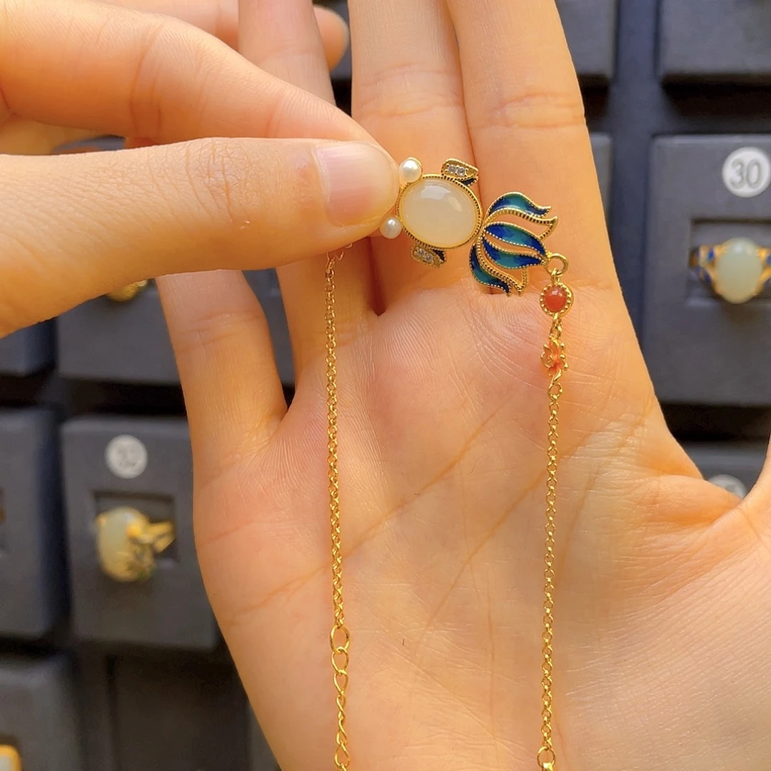 和田玉手链银S925镀金镶嵌