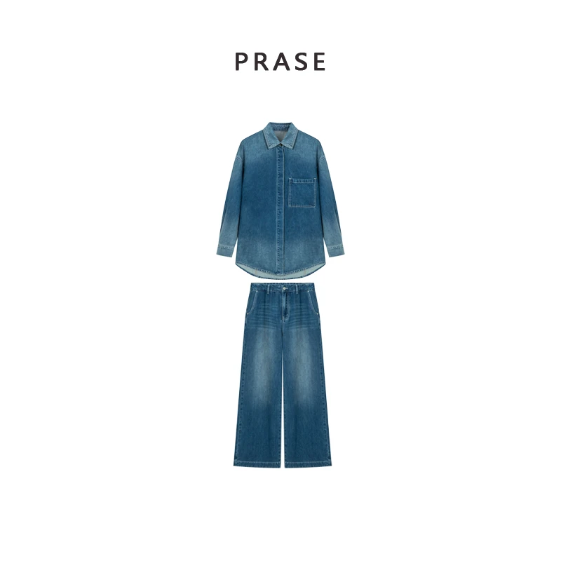 PRASE ·噜【在线牛仔】微胖轻奢设计款牛仔上衣+裤子LD410S06/7