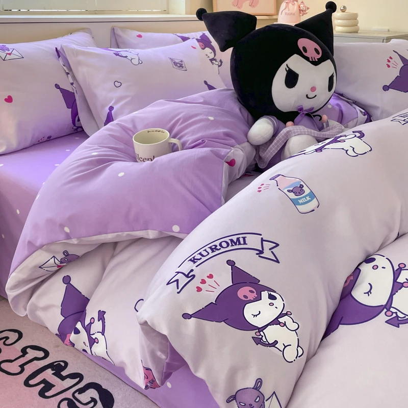 三丽鸥库洛米水洗棉四件套卡通被套床单学生宿舍床上三件套4件套