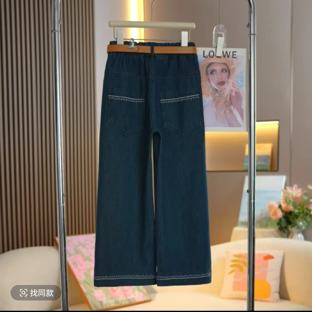 女童牛仔裤春秋新款2025儿童蓝色高腰休闲直筒百搭韩版宽松显瘦