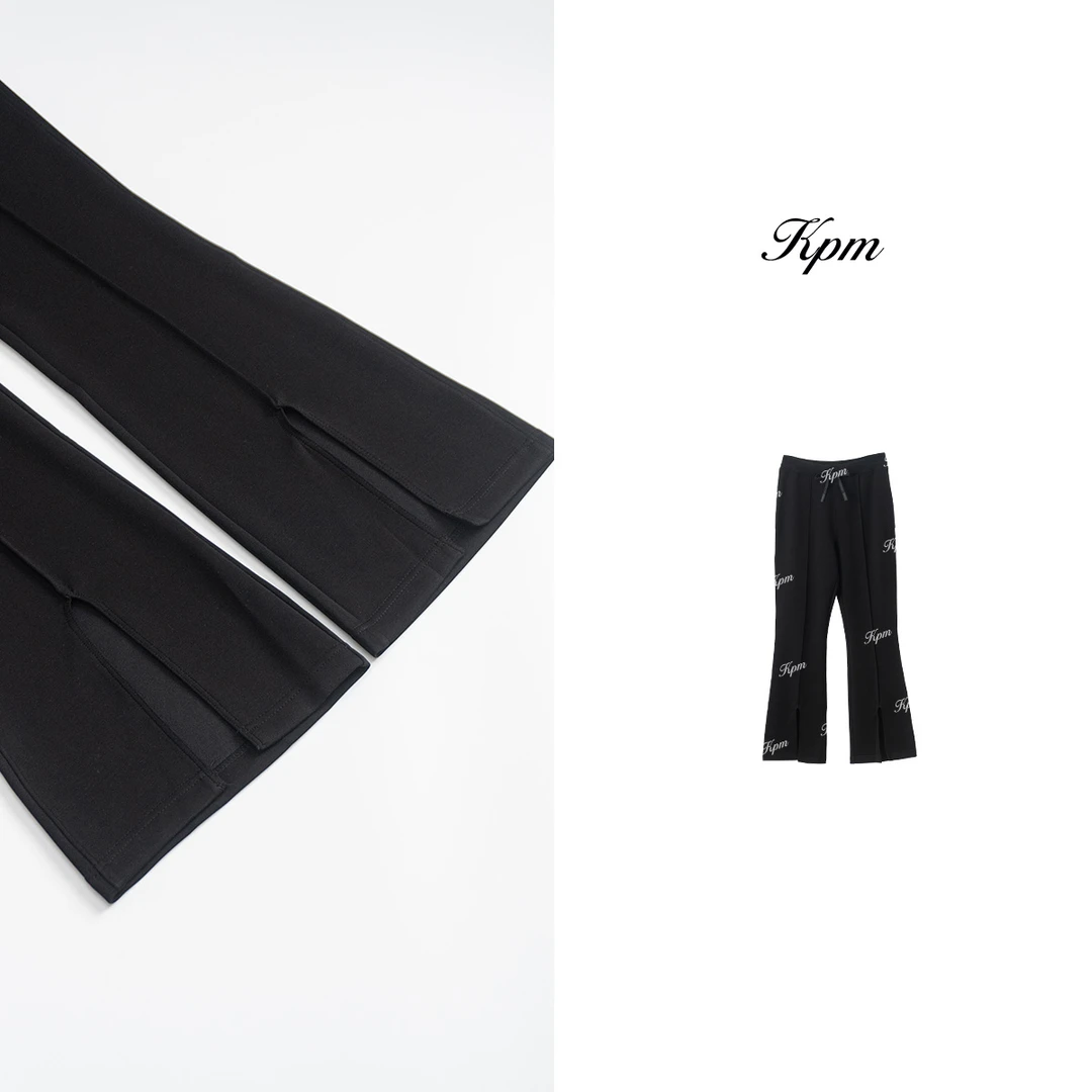 2025春夏新款黑色开叉微喇叭裤女气质长裤中高腰显瘦休闲裤JN7316