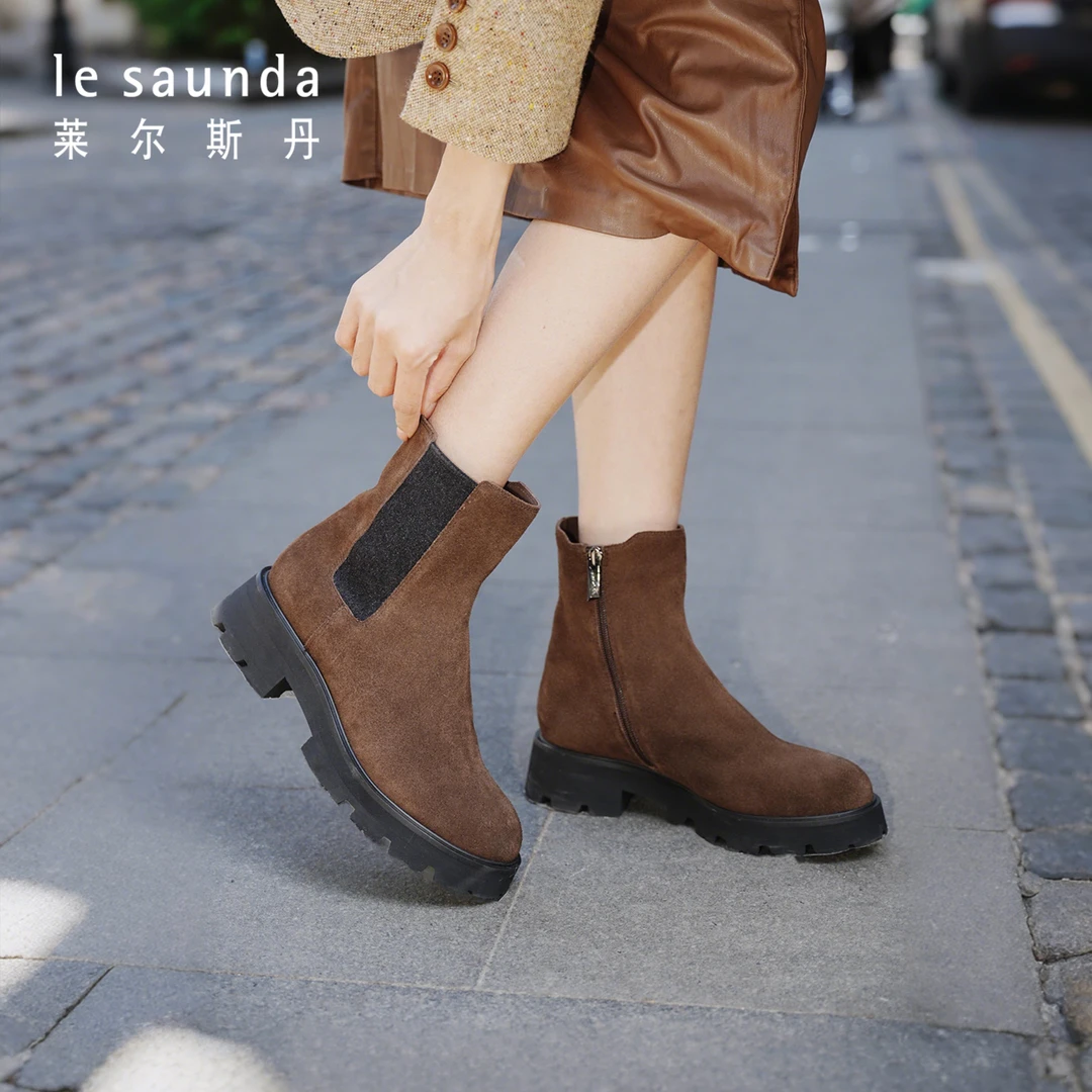 【福利专场】莱尔斯丹牧野蔷薇冬季新款加绒西部切尔西靴5T55901V