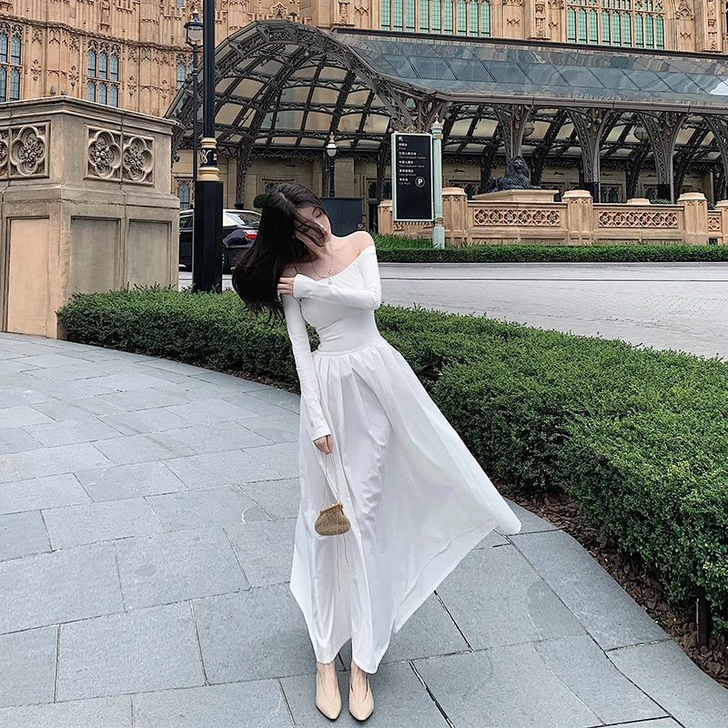 bear熊熊屋【封面女主角】矜贵优雅一字肩气质显腰细A字百褶长裙