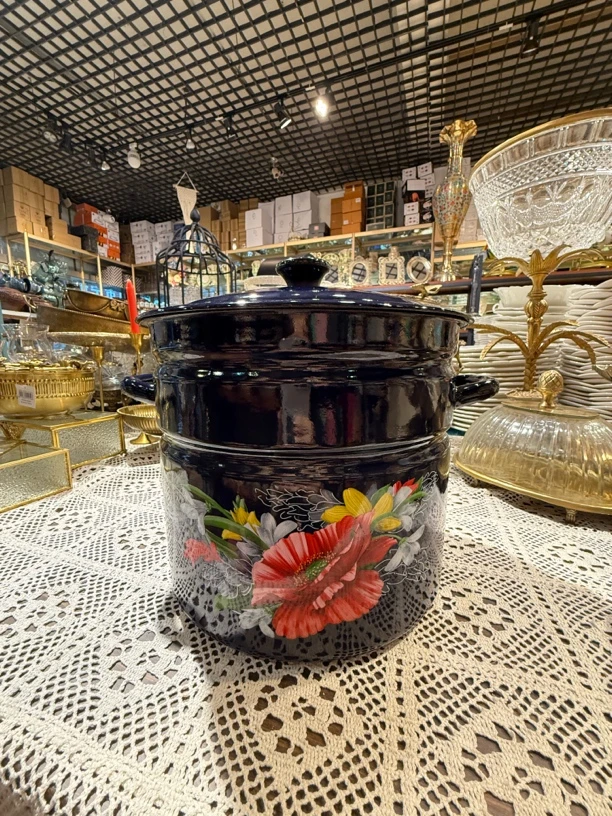 俄罗斯原装进口怀旧复古搪瓷圆形锅10L