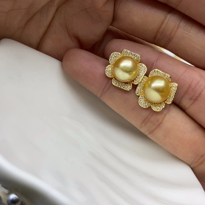 海水珍珠耳饰银S925镶嵌