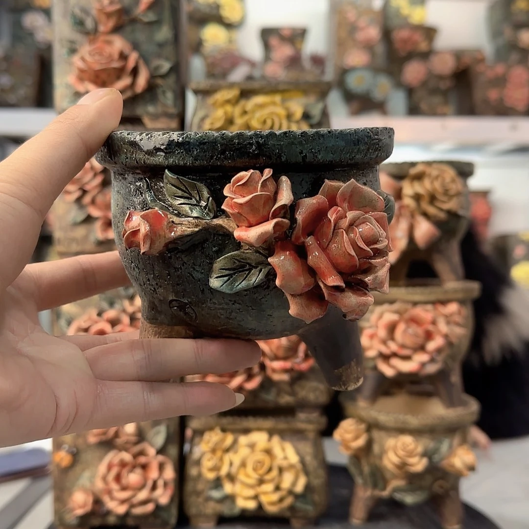 红陶平*青默花器麦饭石花盆