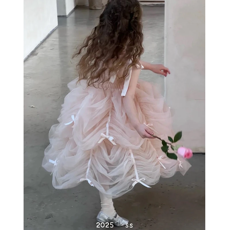 【森许】儿童蝴蝶结花苞吊带裙-2116