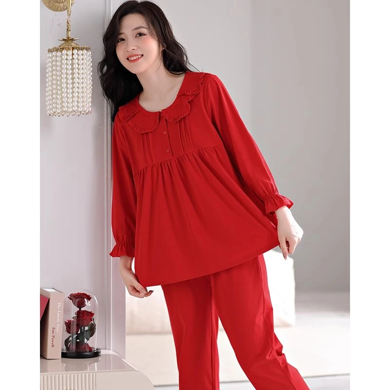 家居服女款爆款2025新款外穿春秋款红色秋季网红可出门居家服睡衣