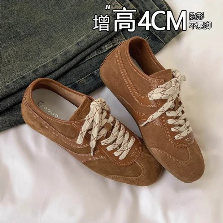牛皮版内增高4cm秋冬新款复古拼色低帮休闲马拉松德训鞋女阿甘鞋