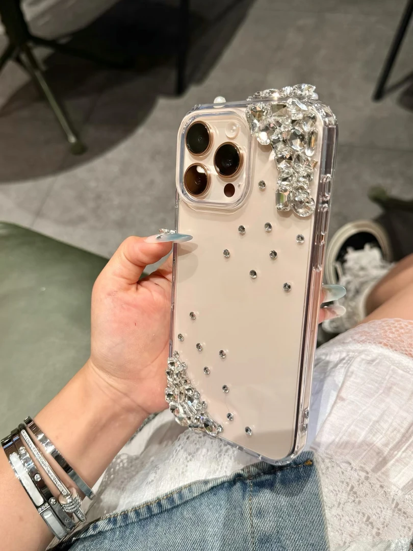 轻奢风对角凌乱钻iPhone16promax手机壳适用苹果15透明14奢华13pm