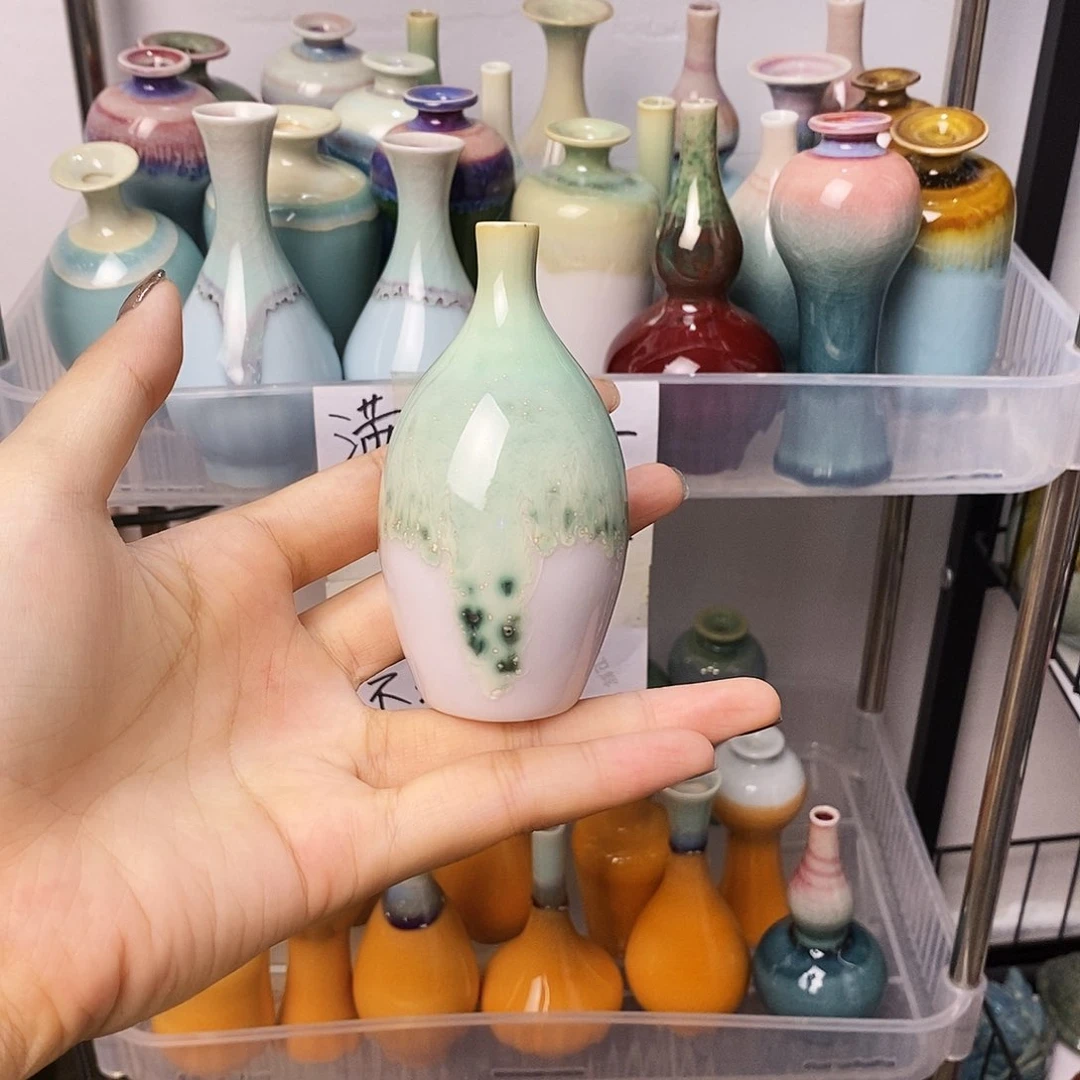 摆件巴掌大不插花景德镇高温陶瓷小花器