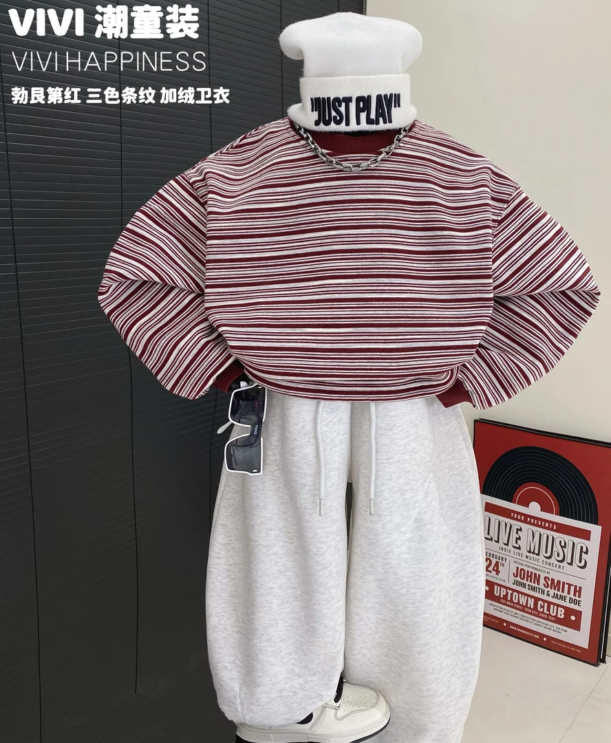 VIVI童装【马上红】冬款亲子装中大童红色喜庆加绒圆领卫衣